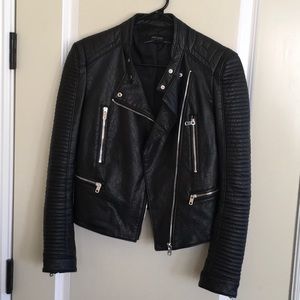 ZARA Bovine (faux) leather, black biker jacket